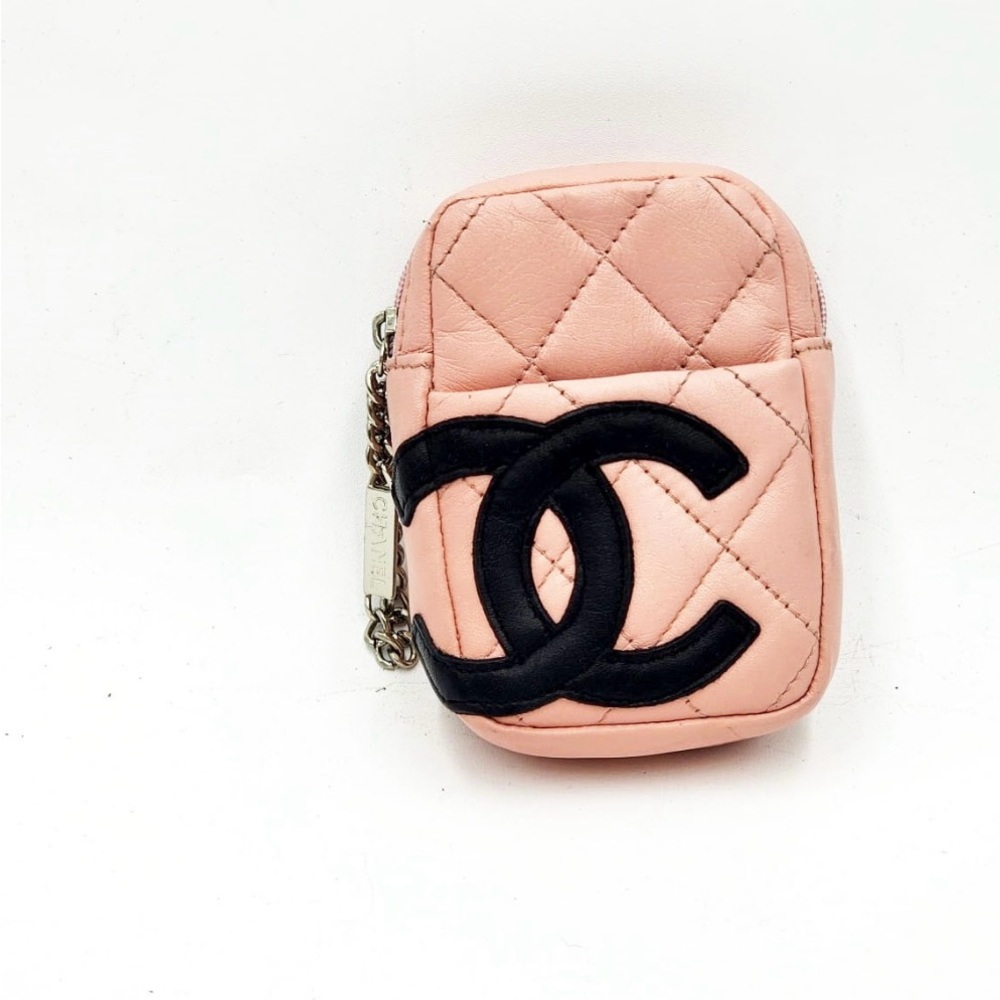 Chanel Quilted Bag in pink with black CC logo authentic EUC. Accepting offers.